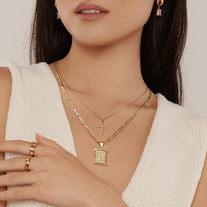 Initial Cross Necklace Set | Gold