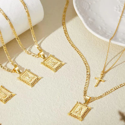 Gold Initial & Cross Necklace Set