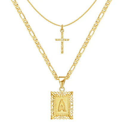 Initial Cross Necklace Set | Gold